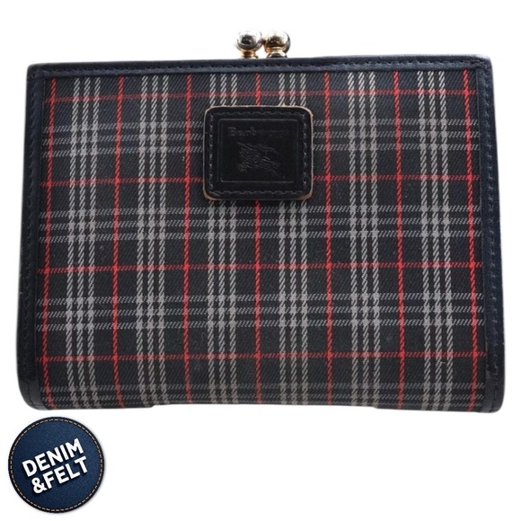 Burberry Navy Blue Plaid Leather Nova Check Clasp Bi-Fold Wallet 💙♥️ - Picture 1 of 10
